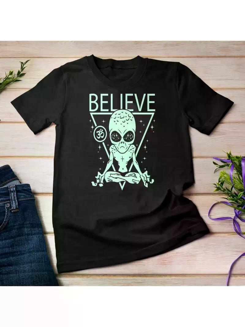 Area 51 Alien Clothing & Aliens Apparel - Believe Alien T-Shirt Unisex T-shirt, All-Season, 2025